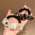 Korean Pearl Black White Fabric Scrunchies Plaid Hair Tie Elastic Band Ring Cute Girl Ponytail Head Rope Rubber Belle Femme